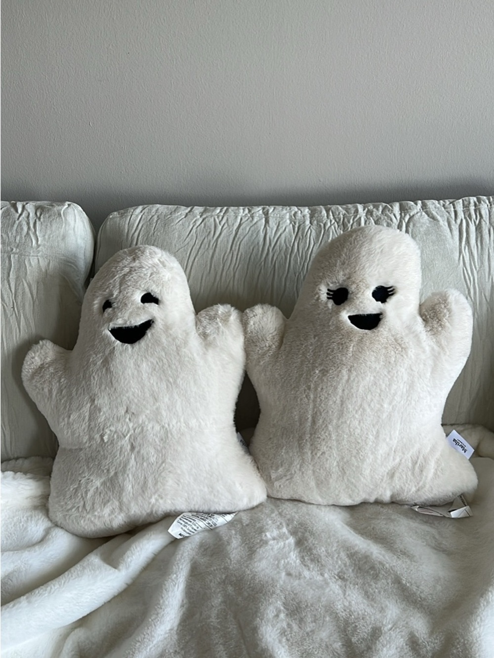 Martha Stewart Plush Ghost Pillow Duo - Soft White Decorative Accents